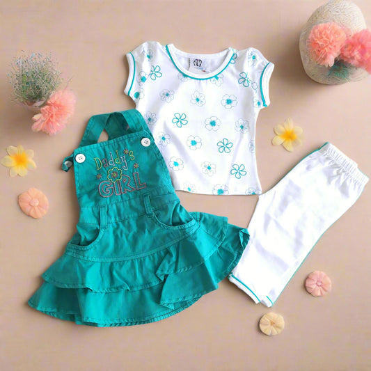 Pista Girls' Cotton Daddy' Girl Frock with White Floral Top and Leggings 3-Piece Outfit for Toddlers and Kids for 1-7 year old girl - BabyChirp