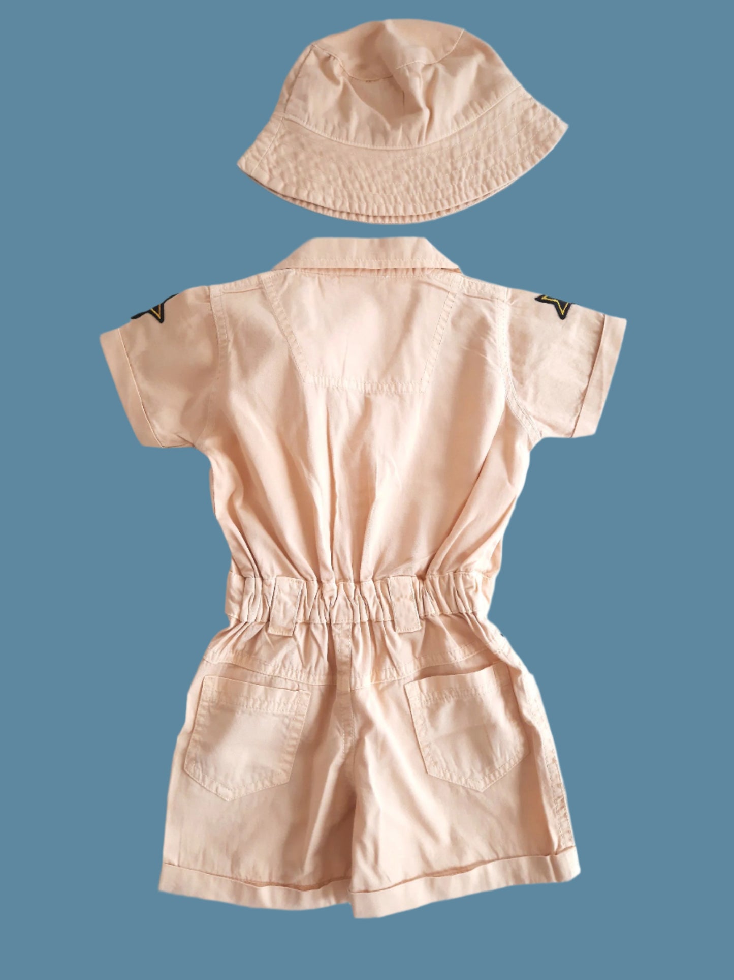 Beige Girls Jungle Safari Pure Cotton Jumpsuit with Hat Overall Dress for 1-7 year old girl-BabyChirp