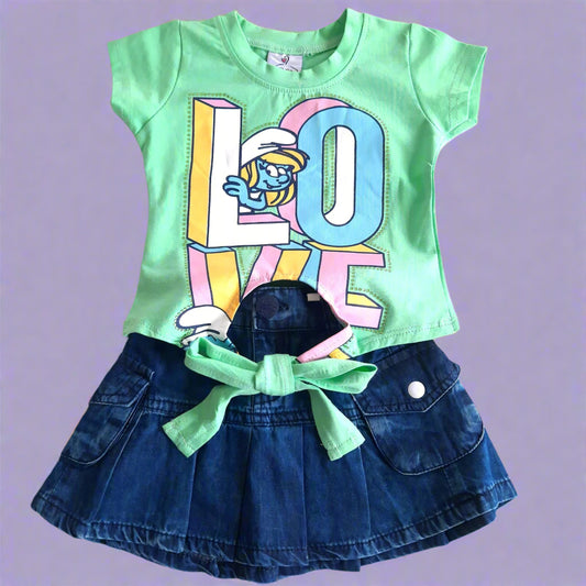 Pista Green Girl's Love Cotton with Pista Green Top 2 piece Overall Set for 1-5 year old girl - BabyChirp