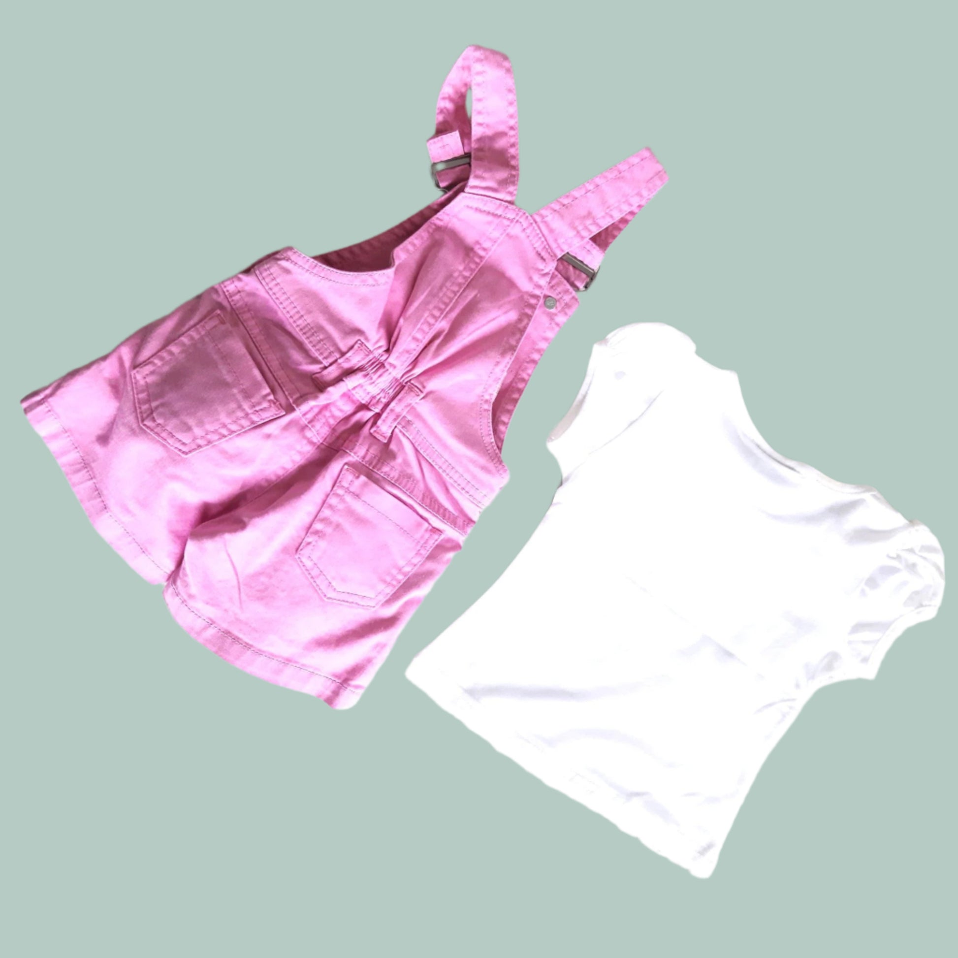 Pink & White Girl's Minnie Cotton Dungaree Shorts Set with White Top 2 piece Overall Set  for 1-6 years old girl- BabyChirp 