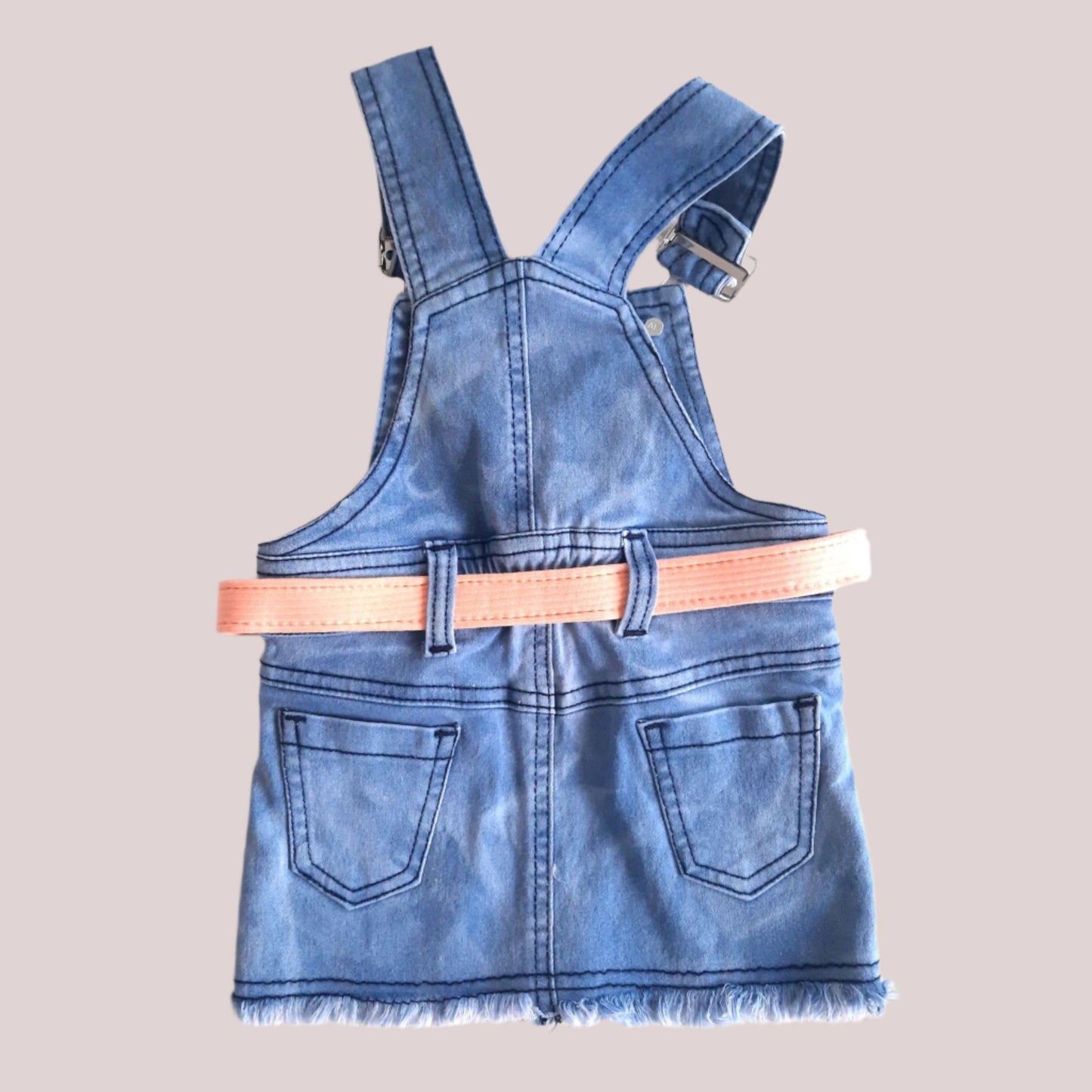 Peach Girl's Kitty Denim Pinafore Dress with Peach Top 2 piece Overall Set for 1-6 years old girl - BabyChirp