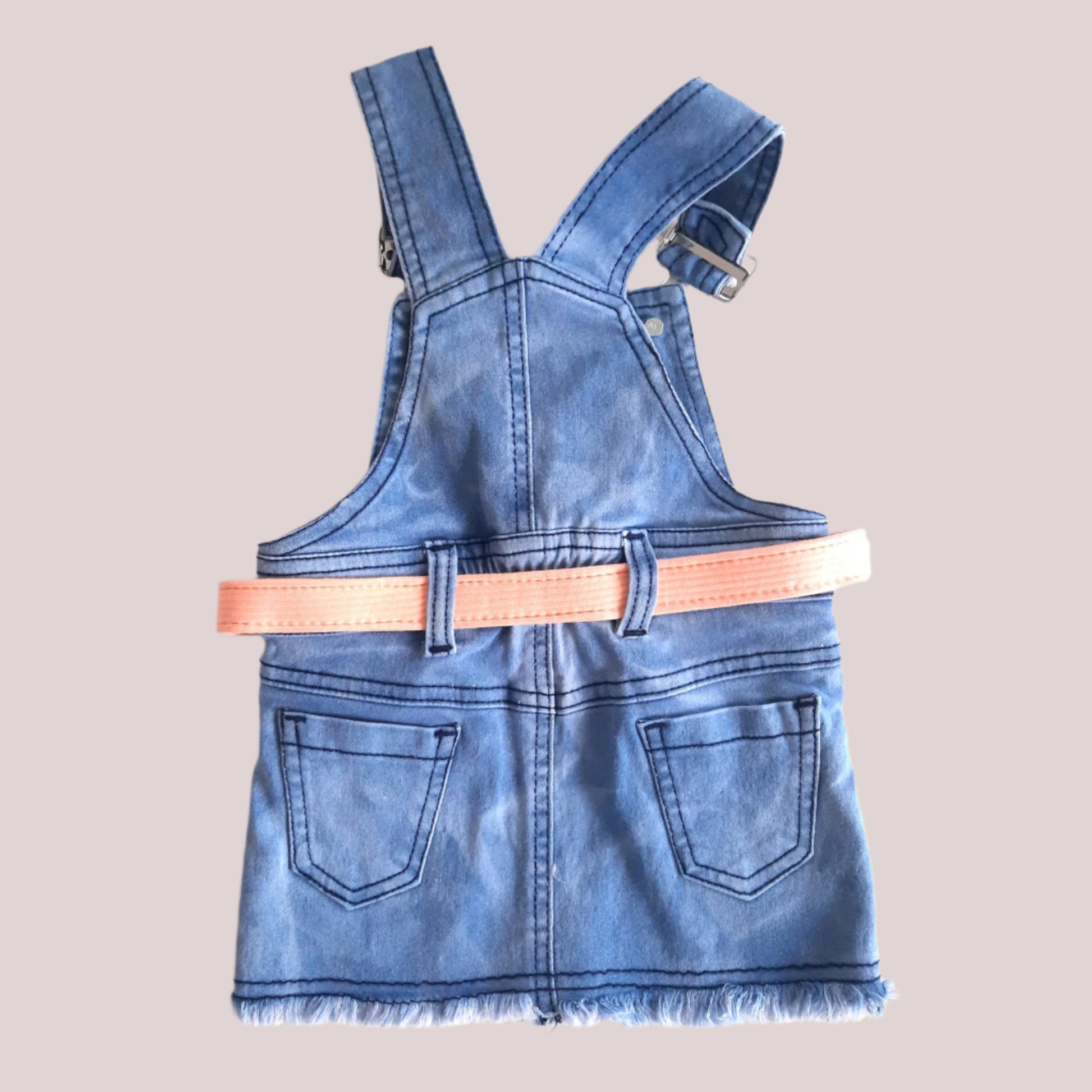 Peach Girl's Kitty Denim Pinafore Dress with Peach Top 2 piece Overall Set for 1-6 years old girl - BabyChirp