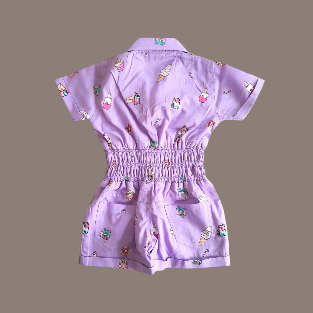 Purple Girls Playful Pure Cotton Jumpsuit with Cute Stylish Purse for 1-7 year old girl- BabyChirp 