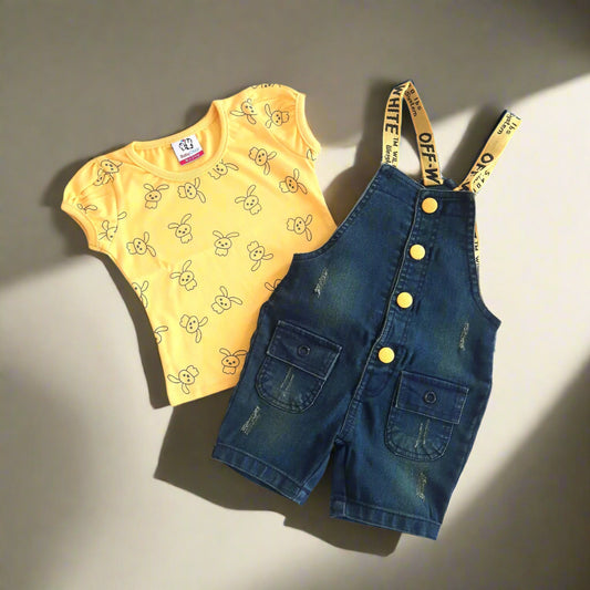 Yellow Denim Dungaree for 1-7 year-old girl – BabyChirp