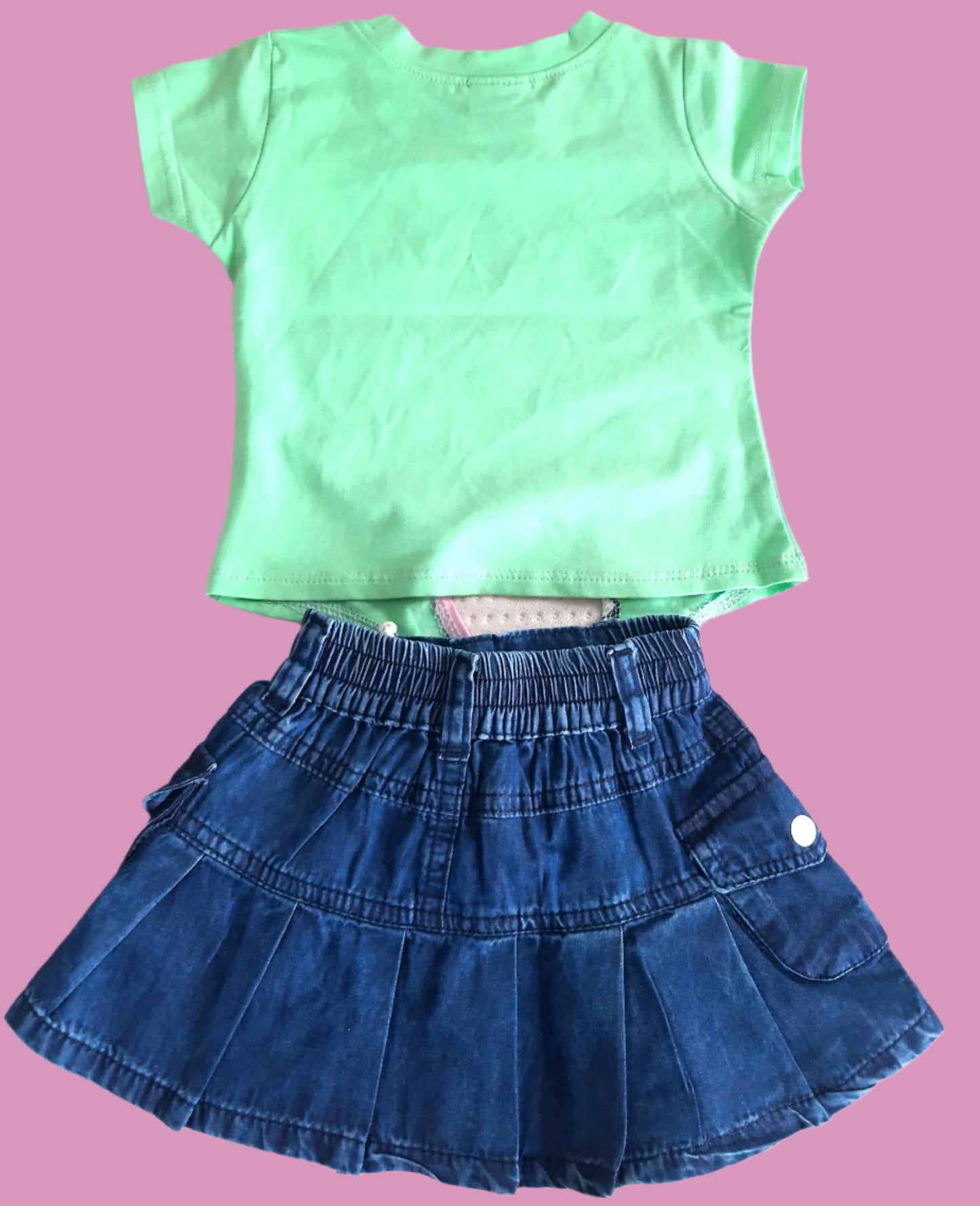 Pista Green Girl's Love Cotton  with Pista Green Top 2 piece Overall Set for 1-5 year old girl -  BabyChirp