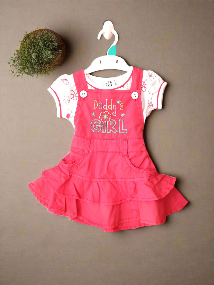 Peach Girls' Cotton Daddy' Girl Frock with White Floral Top and Leggings 3-Piece Outfit for Toddlers and Kids for 1-7 year old girl - BabyChirp 
