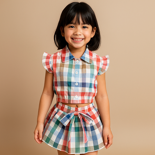 BabyChirp Girls 4-Piece Denim Shorts & Cotton Skirt Set with Tops – Overall Outfit Combo in White & Blue (1–7 Years)