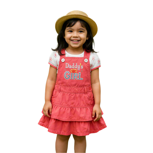 BabyChirp Girls 3-Piece Dungaree Dress Set with Floral Top & White Leggings – Peach & White Outfit (1–7 Years)